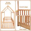 Childrens Bed Frame Single Size House Shape Floor Wooden Mattress Base Platform Foundation Bedroom Furniture with Guard Rail