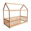 Childrens Bed Frame Single Size House Shape Floor Wooden Mattress Base Platform Foundation Bedroom Furniture with Guard Rail