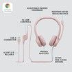 H390 Wired Headset for PC Laptop, Stereo Headphones with Noise Cancelling Microphone, Pink