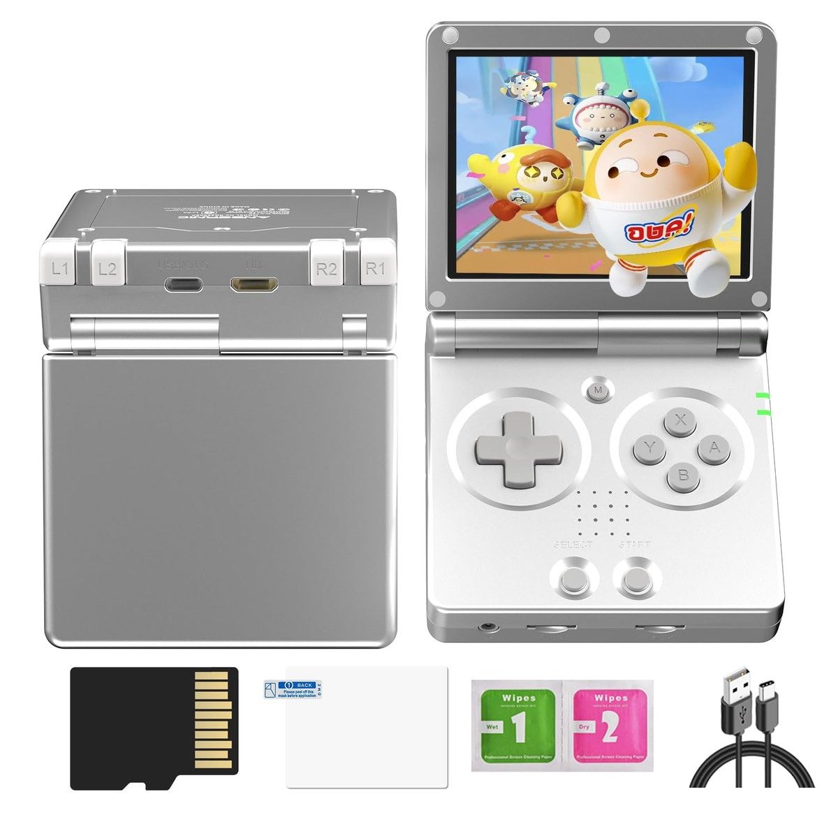 4400+ Portable Nostalgic Games Retro Device 3.5inch IPS Foldable 3300mAh Li-ion Battery 64GB TF Card Expandable 128G WiFi Silver