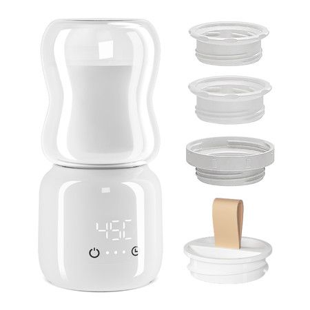 Portable Bottle Warmer with 3 Adapters, Fast Heating Rechargeable Travel Bottle Warmer with Temperature Control, Cordless Bottle Warmer, Not including Bottle