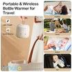 Portable Bottle Warmer with 3 Adapters, Fast Heating Rechargeable Travel Bottle Warmer with Temperature Control, Cordless Bottle Warmer, Not including Bottle