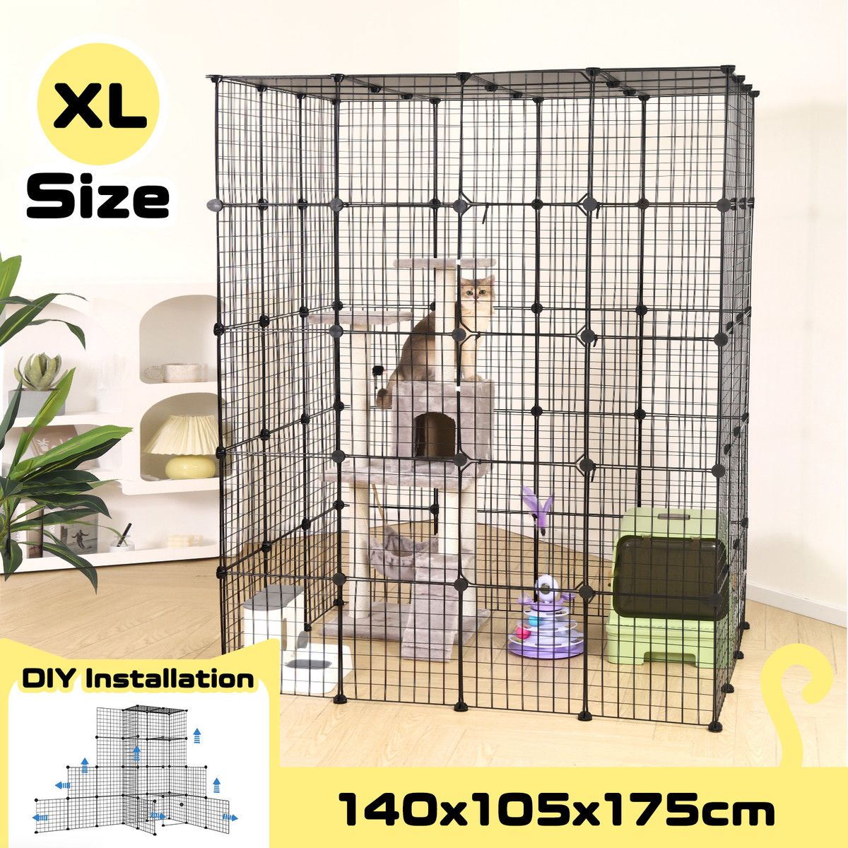 XL Cat Enclosure Cage House Metal DIY Rabbit Bunny Hutch Crate Ferret Kitten Kennel Fence Playpen Barrier Pen Habitat
