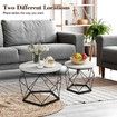 2 Round Coffee Table Set Sofa Bed Side End Nightstand Tea Cafe Cocktail Lounge Lamp Modern Black Metal Faux Marble Top