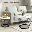2 Round Coffee Table Set Sofa Bed Side End Nightstand Tea Cafe Cocktail Lounge Lamp Modern Black Metal Faux Marble Top