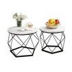 2 Round Coffee Table Set Sofa Bed Side End Nightstand Tea Cafe Cocktail Lounge Lamp Modern Black Metal Faux Marble Top