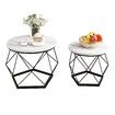 2 Round Coffee Table Set Sofa Bed Side End Nightstand Tea Cafe Cocktail Lounge Lamp Modern Black Metal Faux Marble Top