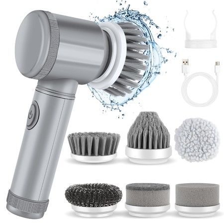 Electric Spin Scrubber,Electric Cleaning Brush Cordless Power Scrubber with 6 Replaceable Brush Heads Handheld Power Shower Scrubber