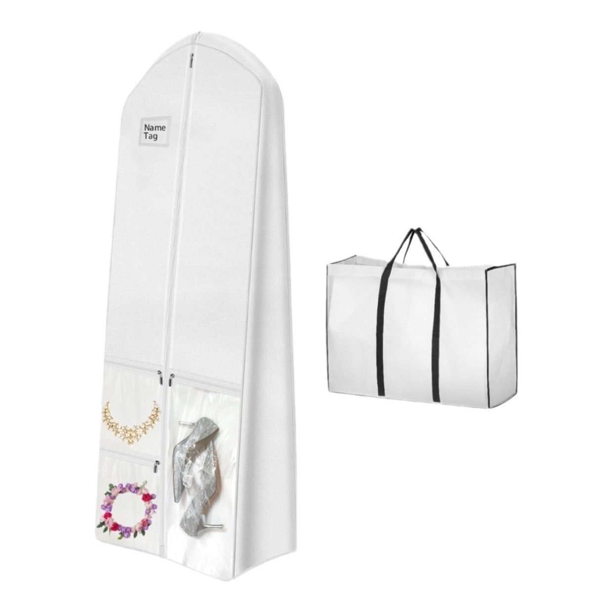 72 Inch Wedding Dress Garment Bag with 10 Inch Gusseted Dress Bags for Gowns Long 4 Pockets Dress Cover for Women,White