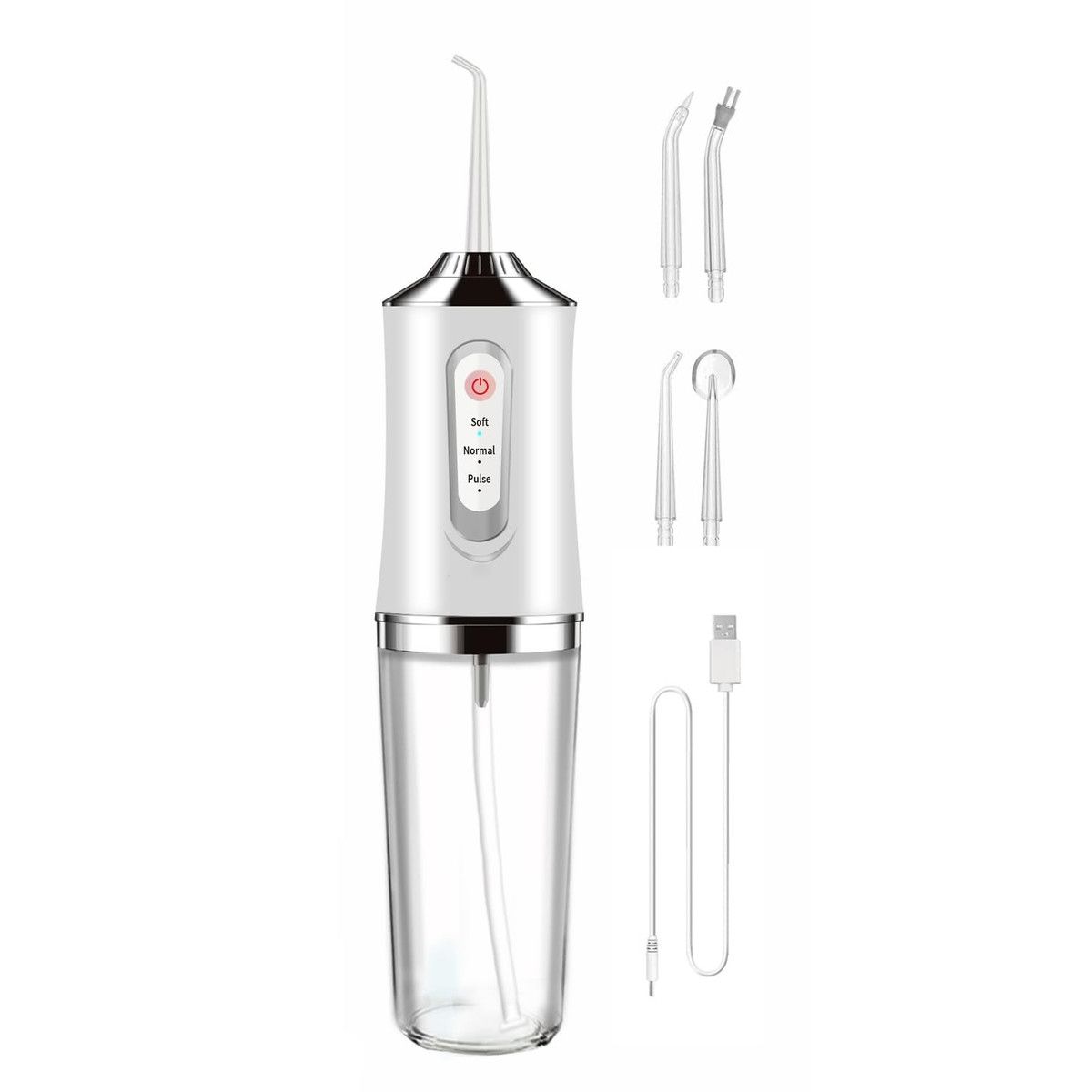 Water Flosser Cordless Teeth Cleaner,Water Dental Flosser with 3 Modes 4 Jets Rechargeable IPX7 Waterproof Dental Oral Irrigator for Travel Home Braces (White)