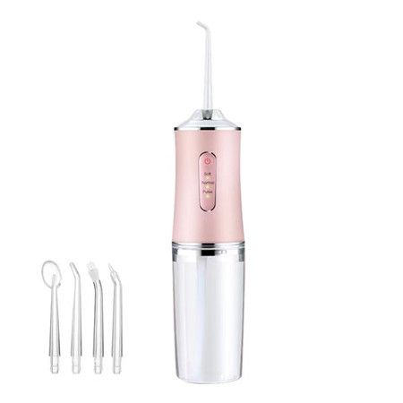 Electric Water Flosser Cordless 3 Modes 4 Jet Tips Cleaning and Flossing Water Dental Portable Floss Irrigator Oral Water Flossed Rechargeable Tonsil Stone Travel (Pink)