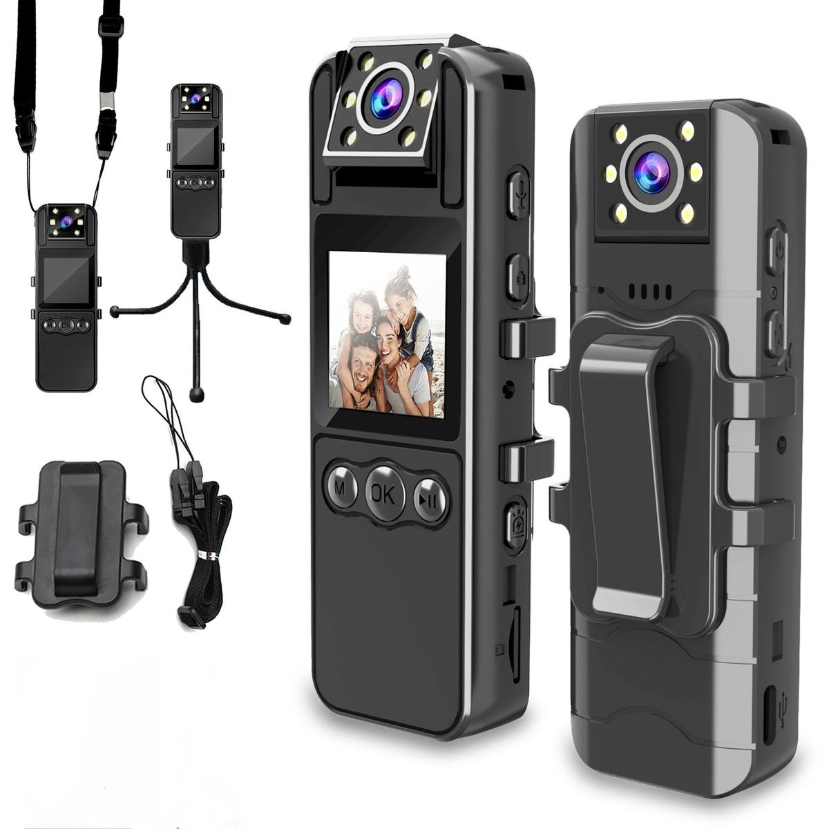 HD 1080P Body Camera with Audio Video Recording, 180 Degree Rotating Lens IR Night Vision for Civilians Police Law Enforcement