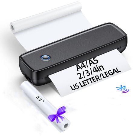 Wireless Printer Portable Bluetooth Thermal 85x11 Inch A4 A5 Inkless iOS Android Laptop Office Home Travel Compact Document
