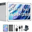 Tablet Android 14 10 Inch 128GB Storage 14GB RAM 1TB Expandable 4G SIM 5G Wifi Bluetooth GPS Keyboard Silver