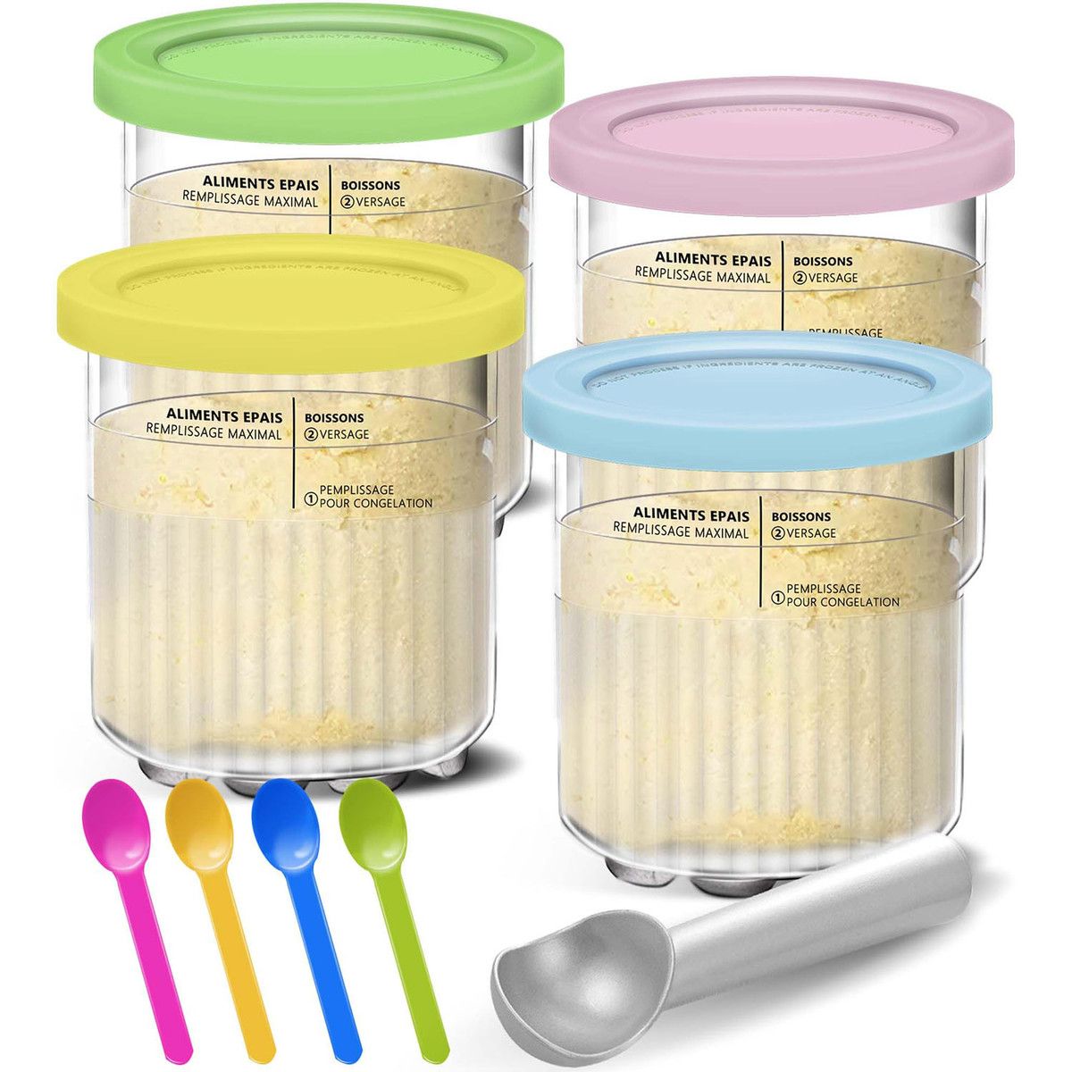 Creami Pints and Lids for Ninja,Deluxe 11-in-1 Creamy Icecream Containers Cups Jars Tubs Canisters Set,Smoothie Pot Compatible with NC501 NC500 Series,4 Pack 24oz