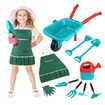 Kids Garden Tool Toy Set Wheelbarrow Watering Can Gardening Gloves Playset Outdoor Utility Cart Apron Trowel Rake Shovel