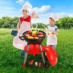 Kids Kitchen BBQ Grill Barbeque Playset Pretend Play Set with Cooking Food Utensils Sound Lighting Charcoal 46x40x60cm
