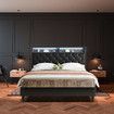 Led Bed Frame Double Size Mattress Base Platform with Storage Headboard Wooden Bedhead Foundation Shelf Bookcase Bedroom Furniture Black PU