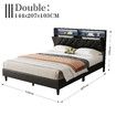 Led Bed Frame Double Size Mattress Base Platform with Storage Headboard Wooden Bedhead Foundation Shelf Bookcase Bedroom Furniture Black PU