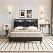 Led Bed Frame Double Size Mattress Base Platform with Storage Headboard Wooden Bedhead Foundation Shelf Bookcase Bedroom Furniture Black PU
