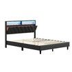 Led Bed Frame Double Size Mattress Base Platform with Storage Headboard Wooden Bedhead Foundation Shelf Bookcase Bedroom Furniture Black PU