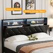 Led Bed Frame Queen Size Mattress Base Platform with Storage Headboard Wooden Bedhead Foundation Shelf Bookcase Bedroom Furniture Black PU