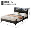 Led Bed Frame Queen Size Mattress Base Platform with Storage Headboard Wooden Bedhead Foundation Shelf Bookcase Bedroom Furniture Black PU