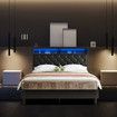 Led Bed Frame Queen Size Mattress Base Platform with Storage Headboard Wooden Bedhead Foundation Shelf Bookcase Bedroom Furniture Black PU
