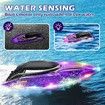 Remote Control Boat 2.4 GHZ Racing Boats with LED Light,Rechargeable Battery for LakePool Toys Gifts for Boys Girls