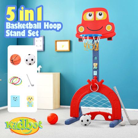 Kids Basketball Hoop Stand Golf Game Activity Centre Indoor Outdoor 5 in 1 Playset Football Gate Ring Toss Adjustable