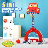Kids Basketball Hoop Stand Golf Game Activity Centre Indoor Outdoor 5 in 1 Playset Football Gate Ring Toss Adjustable