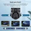 6MP Security Solar Cameras Wireless Outdoor 12X Zoom WiFi Battery Powered 355 Degree with PIR Motion Detection,Color Night Vision,Spotlight Siren
