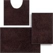 Set of 3 Ultra Soft Non Slip Chenille Absorbent Shaggy Bath Mat Rugs for Bathroom Tub Shower Toilet Brown