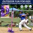 3-in-1 Baseball Set for Kids,Height Adjustable Tee Ball Set with 6 Softballs,T Ball Stand, Hanging Tee,Auto Ball Launcher,Retractable Bat,Indoor Outdoor Sport Toys for Boys Girls Age3+,Pink