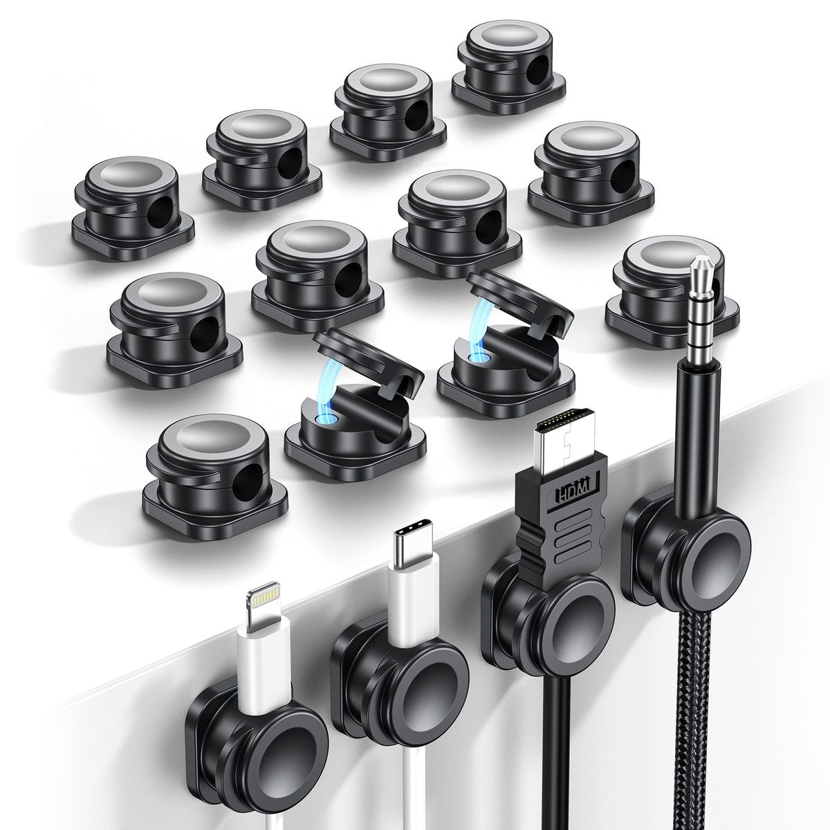 16 Pack Magnetic Cable Clips, Under Desk Cable Management for Home Office Desk Phone Car Wall Desktop Nightstand