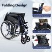 Folding Wheelchair 20 Inch Mobility Aid Equipment Elderly Disabled Medical Portable Transport Travel Rear Handbrakes