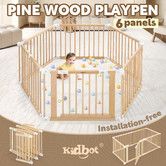 Kidbot Baby Playpen 6 Panel Kids Wooden Safety Gate Pet Dog Fence Activity Centre Play Pen Yard Foldable Travel Guard