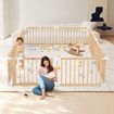 Kidbot Baby Playpen Gate 8 Panel Kids Pet Dog Wooden Safety Fence Activity Centre Play Yard Pen Foldable Travel Guard