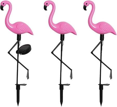 3 Pieces Flamingo Solar Flamingo Lights Outdoor Yard Waterproof Flamingo Stake Decorations Lawn Garden Christmas Patio Pond Ground Backyard Decor