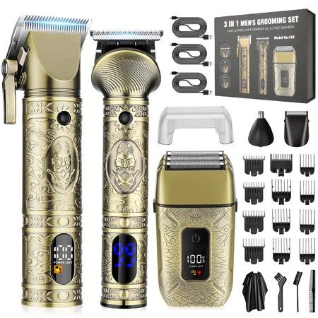 Mens Hair Clippers Professional Cordless Razor Electric Beard Trimmer Shaving Grooming Kit Nose Face Shaver Barber