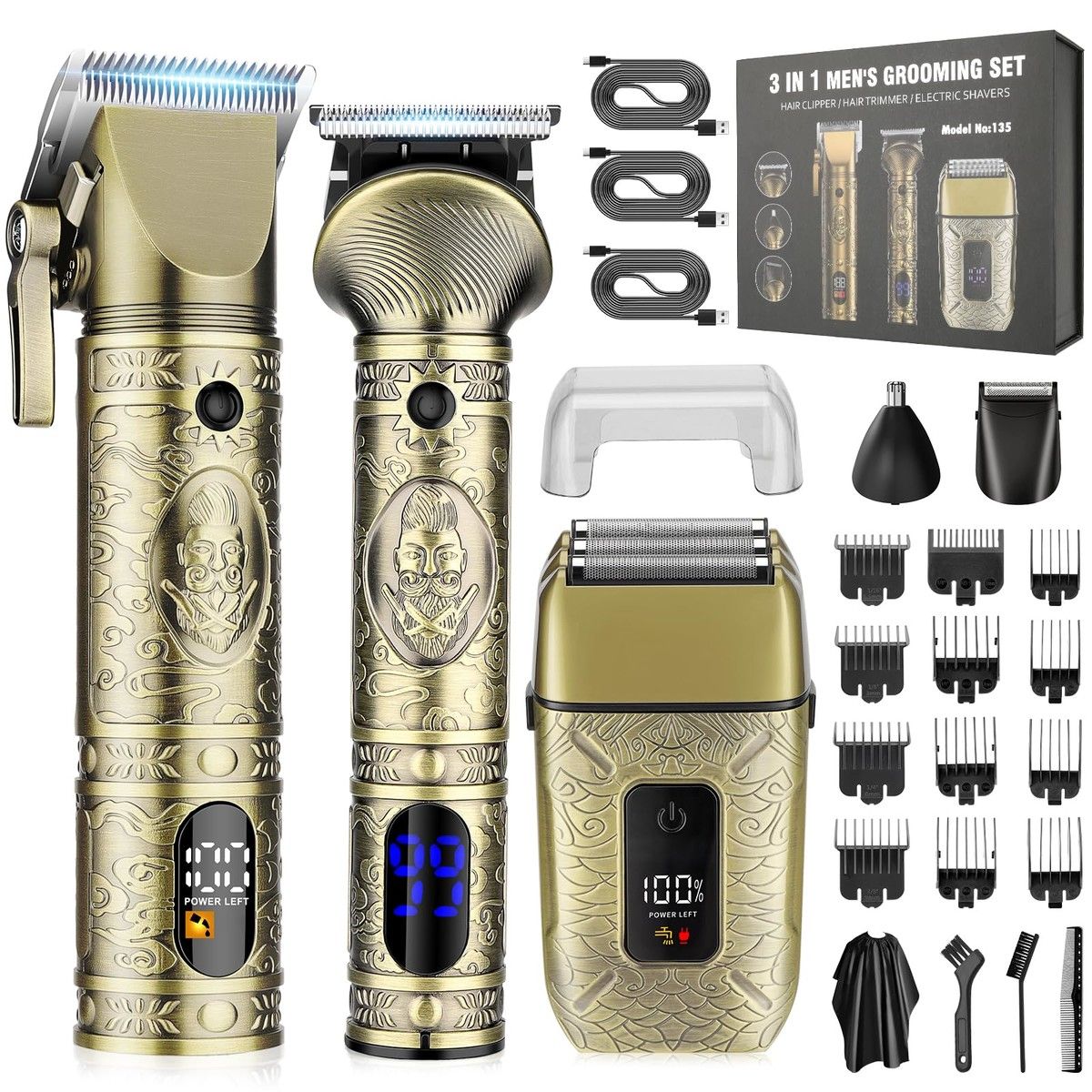 Professional Hair Clippers Men Electric Razor Shavers Nose Trimmer Cordless Beard Barber Grooming Kit