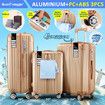 Luggage Suitcase Set 3 Piece Traveller Carry On Cabin Checked Bag Trolley Lightweight Hard Case TSA Lock Cover 6 Packing Cubes Champagne Gold