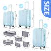 Carry On Luggage Set 3 Piece Traveller Suitcases Hard Shell Case Cabin Checked Bag Lightweight Trolley TSA Lock Cover 6 Packing Cubes Pale Blue