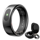 Smart Ring Tracker for Women & Men, Fitness Ring with Sleep & Motion Tracking, Touch Control,Compatible with iOS & Android (Black,7#)