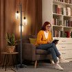 Modern LED Floor Lamp 3 Lights Black Standing Corner Reading Light Living Sitting Room Decor 165cm with Glass Lampshades