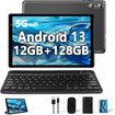 Tablet 10.1 Inch Android 13 PC 12GB 128GB Octa-Core 2.0 GHz 5G WiFi HD Screen Dual Camera Bluetooth 5.0 Keyboard Mouse Included Grey
