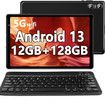 Tablet 10.1 Inch Android 13 PC with 12G 128 GB Support Octa-Core 2.0 GHz 5G WiFi Dual Camera Bluetooth 5.0 HD Screen Tablet with Keyboard Mouse-Black