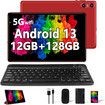 Android 13 Tablet 10.1 Inch PC OctaCore 12G 128GB 2.0GHz 5G WiFi Dual Camera Bluetooth HD Screen Keyboard Mouse Red Tech Entertainment