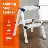 2 Step Folding Ladder Aluminium Collapsible Stool Foldable Portable Stairs Lightweight Household Warehouse Stepladder