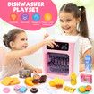 Kids Dishwasher Toy Pretend Play Kitchen Appliance Sensory Game Playset Mini Washer Cleaner Washing Dish Utensil Toys with Light Sound Timer